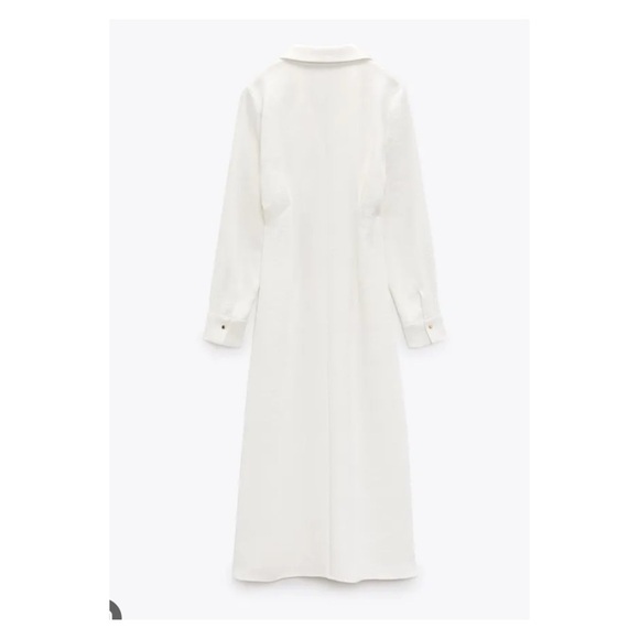 ZARA Ivory Gold Detail Long Sleeve Tailored Midi Shirt Dress XL Blogger Favorite - Picture 7 of 8